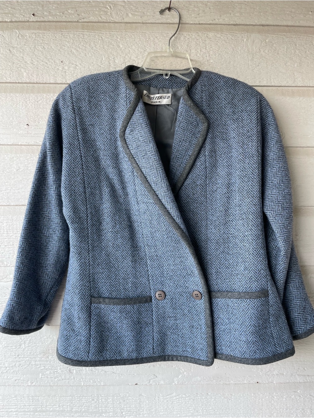 Vintage Louis Feraud Women's Blue/Gray  Wool 2PC Skirt Suit Lined